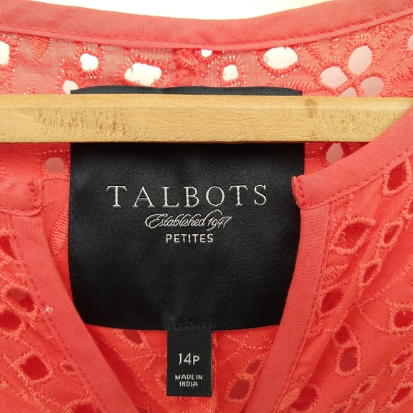 Talbots orange eyelet lace top with 3/4 sleeves - Picture 7 of 8